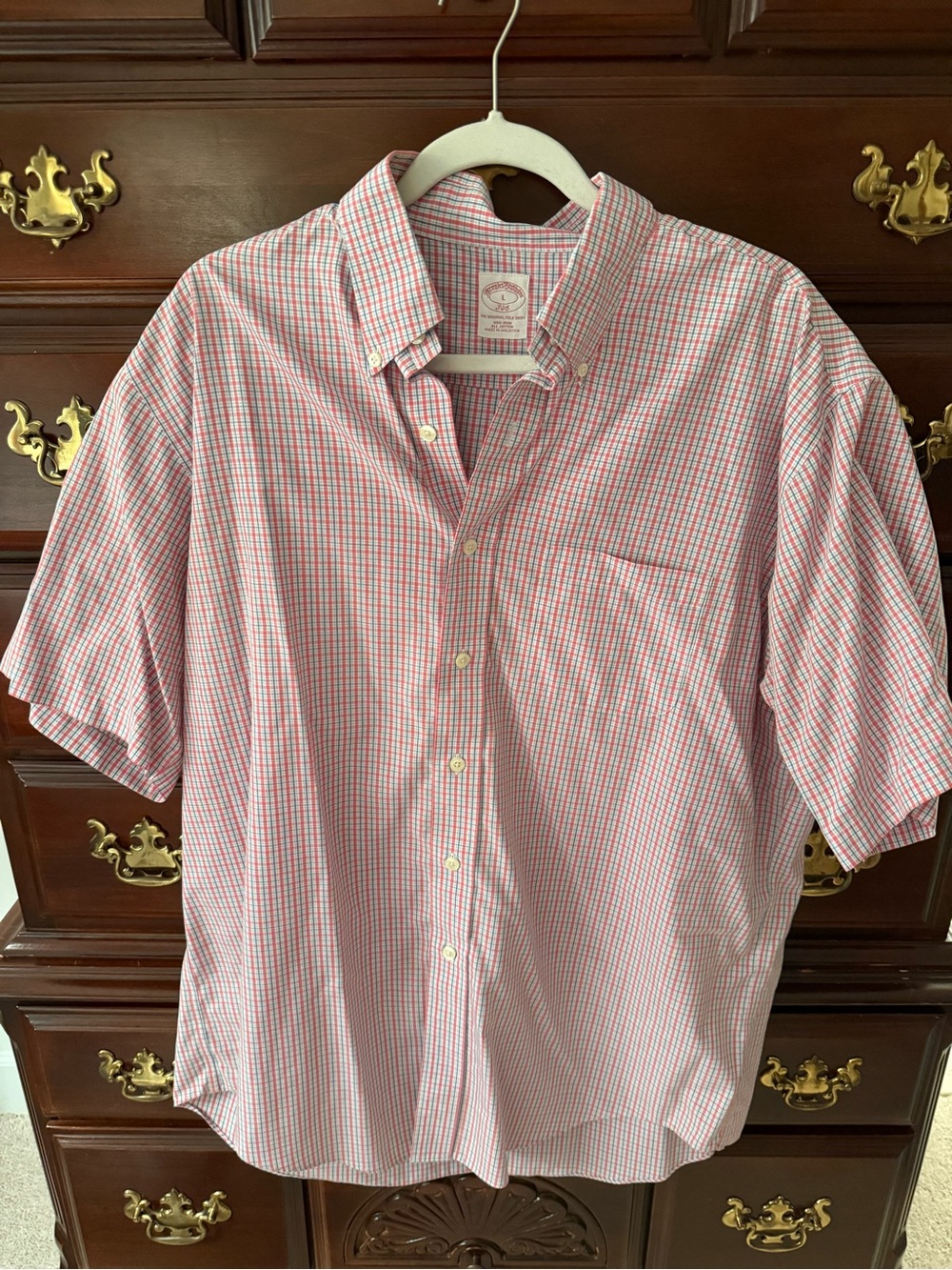 Brooks Brothers Pink and White Plaid Short-Sleeve Button-Down Shirt